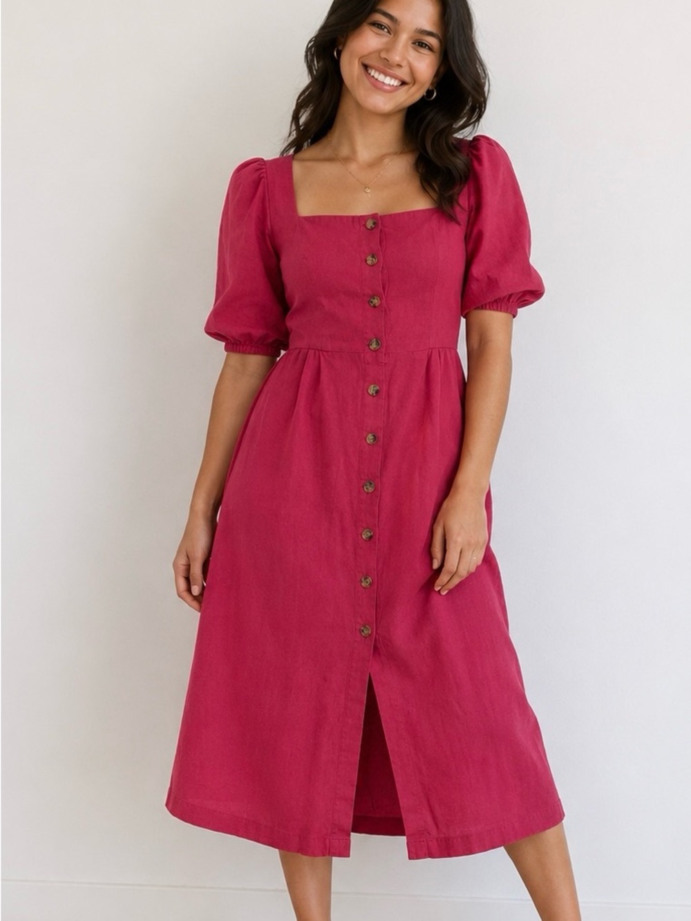 Old Navy Red Square-Neck Button Midi Dress